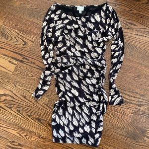 Black and cream Tracy Reese dress with side ruching.